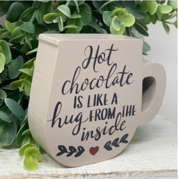 Mini Hot Cocoa Mug Sign 3in Tiered Tray Decor Farmhouse Winter Kitchen Prop Gift - Picture 3 of 6